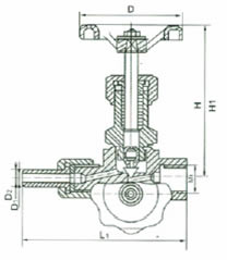 J19H-1.6/32P型压力表针形阀 外形尺寸图